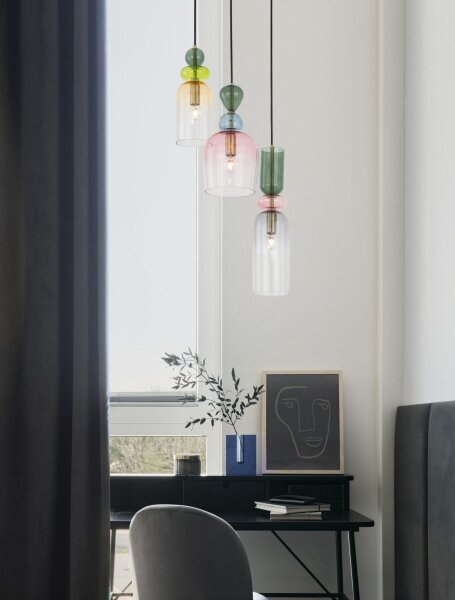 Hängelampe E14 42 cm breit in Gold Bunt höhenverstellbar