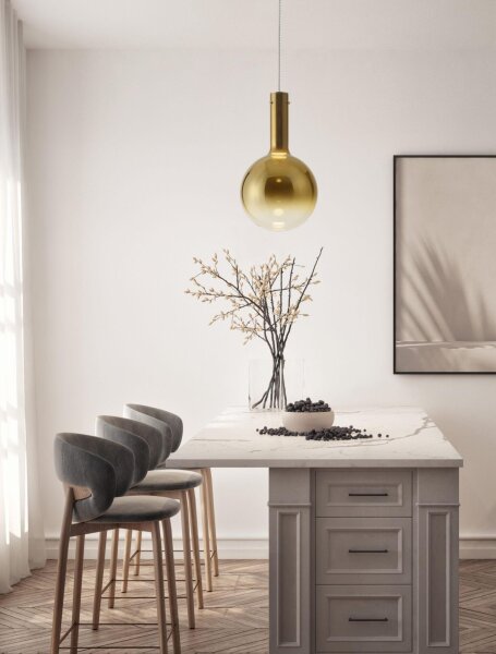 LED Hängeleuchte in Weiß Gold Ø 25 cm dimmbar Glas Metall