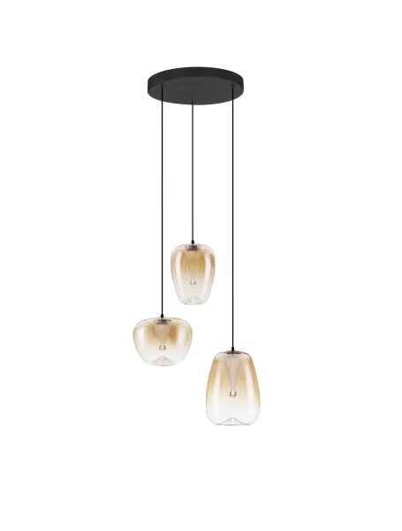 LED Pendelleuchte Rauchglas Schwarz Amber 41 cm breit MINDEN