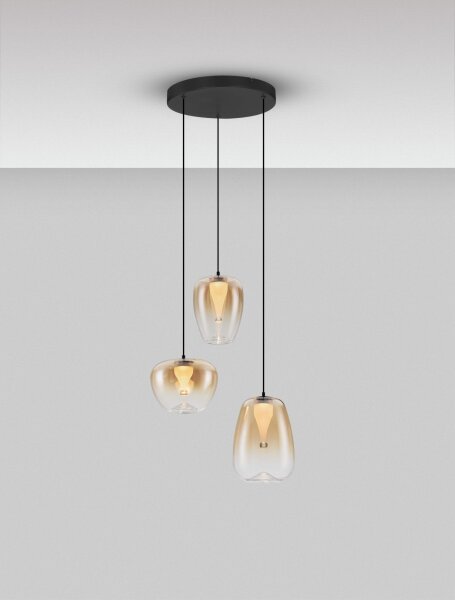 LED Pendelleuchte Rauchglas Schwarz Amber 41 cm breit MINDEN