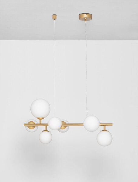 Pendelleuchte 65 cm lang G9 in Gold Weiß höhenverstellbar