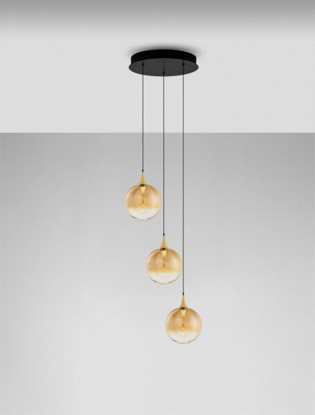 LED Hängeleuchte in Schwarz Gold 36 cm breit dimmbar Glas