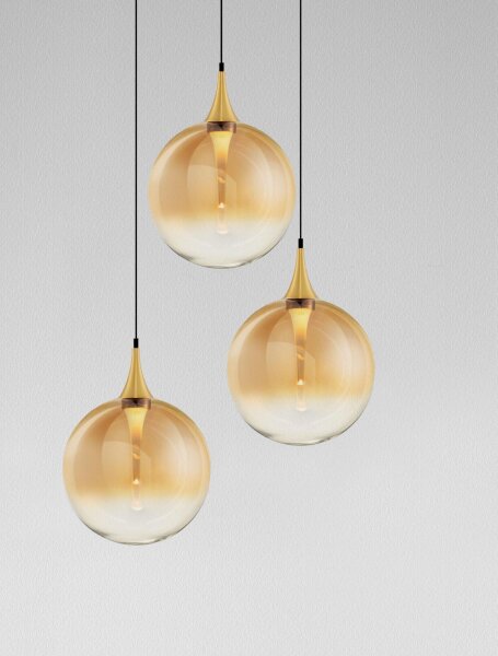 LED Hängeleuchte in Schwarz Gold 36 cm breit dimmbar Glas