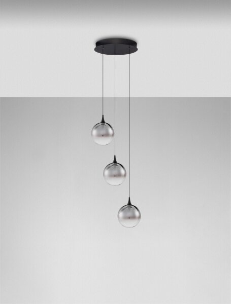 LED Pendelleuchte Glas Schwarz 36 cm breit dimmbar 3 flammig