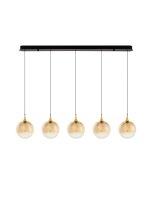 LED H&auml;ngelampe 115 cm lang in Schwarz Gold dimmbar Glas rund