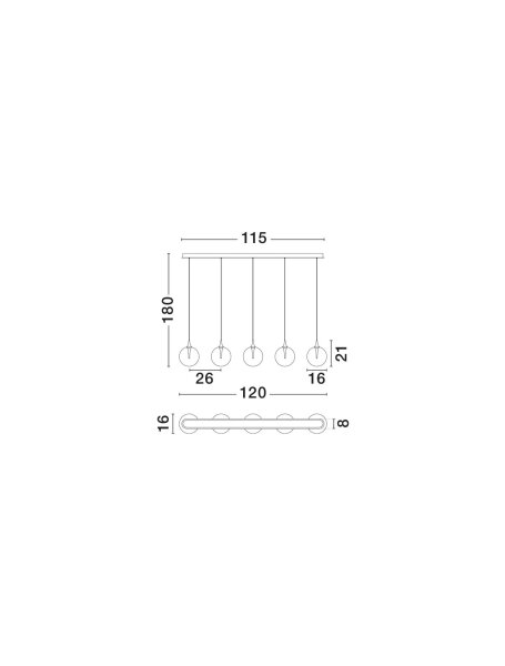 LED Hängeleuchte dimmbar Schwarz 115 cm lang Glas 5 flammig