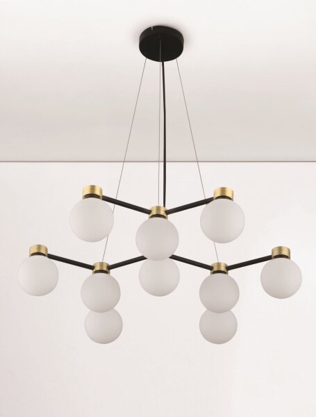 Pendelleuchte rund G9 66 x 63 cm in Schwarz Weiß Gold Glas