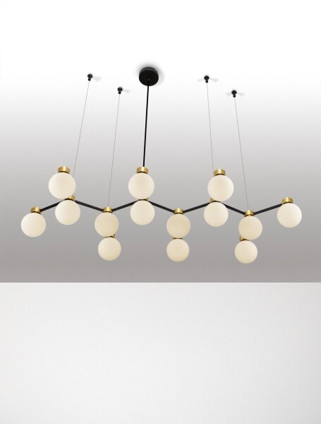 Hängelampe in Schwarz Weiß Gold 107 cm lang G9 Glas rund