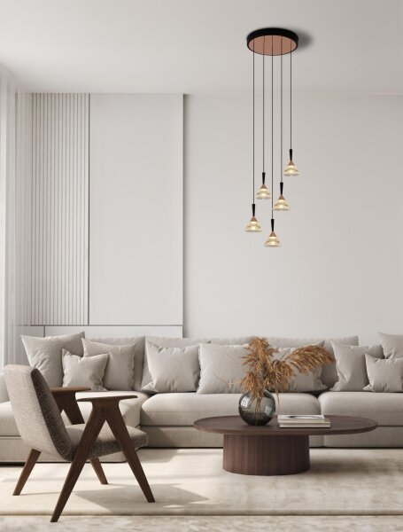 LED Hängelampe in Schwarz Roségold 32 cm breit dimmbar OGDEN