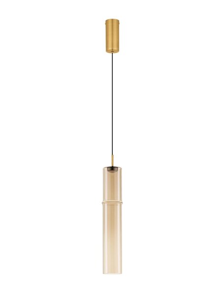 LED Pendelleuchte schmal Ø 9 cm in Gold Cognac Rauchglas