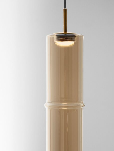 LED Pendelleuchte schmal Ø 9 cm in Gold Cognac Rauchglas