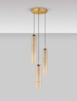 LED Pendelleuchte Rauchglas in Gold Cognac 29 cm breit