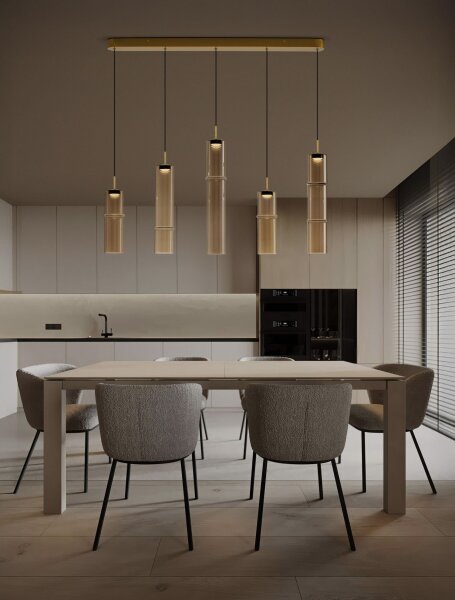 LED Hängelampe 94 cm lang in Gold Cognac dimmbar Rauchglas