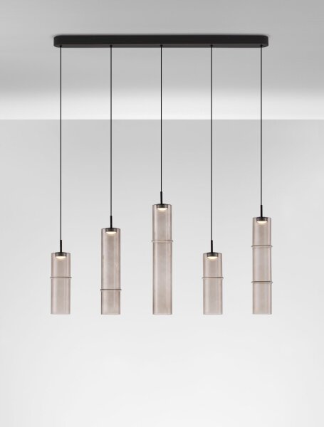 LED Hängeleuchte dimmbar Mokka Schwarz 94 cm lang Rauchglas