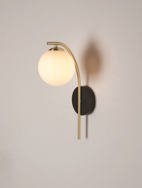 Wandlampe rund G9 34 cm hoch in Schwarz Weiß Gold Retro Glas