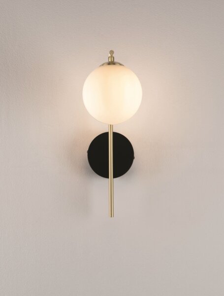 Wandlampe rund G9 34 cm hoch in Schwarz Weiß Gold Retro Glas