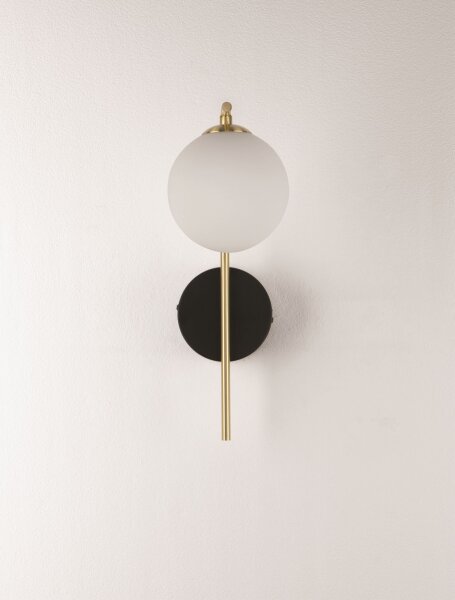 Wandlampe rund G9 34 cm hoch in Schwarz Weiß Gold Retro Glas
