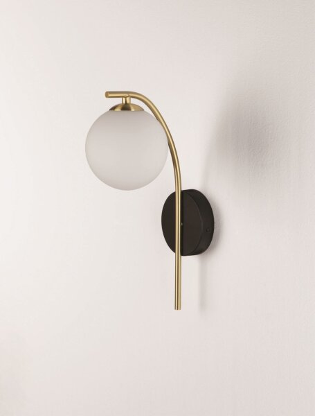 Wandlampe rund G9 34 cm hoch in Schwarz Weiß Gold Retro Glas