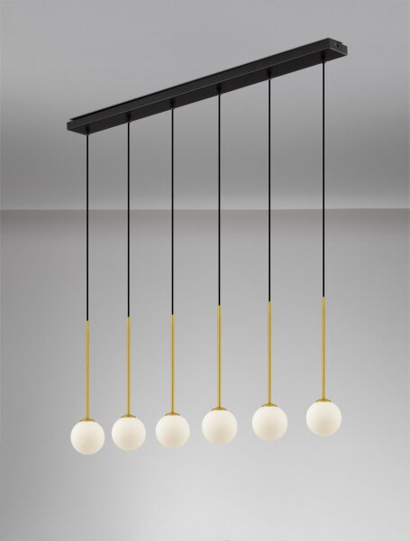 Hängeleuchte in Schwarz Weiß Gold 100 cm lang G9 Retro Glas