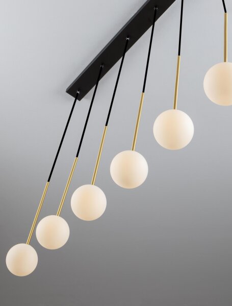 Hängeleuchte in Schwarz Weiß Gold 100 cm lang G9 Retro Glas
