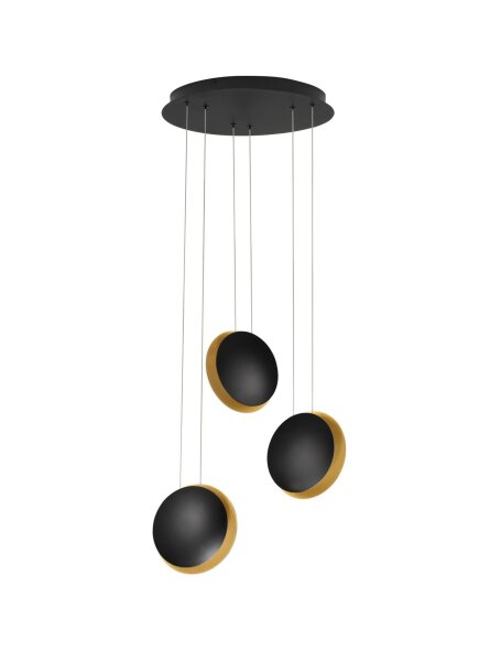 LED Hängeleuchte in Schwarz Gold 48 cm breit 3 flammig