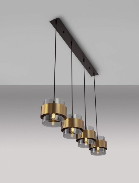 Pendelleuchte 110 cm lang E27 in Schwarz Grau Gold 4 flammig
