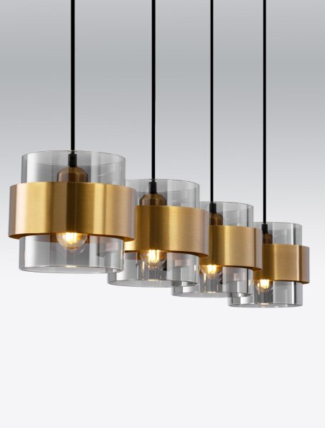 Pendelleuchte 110 cm lang E27 in Schwarz Grau Gold 4 flammig