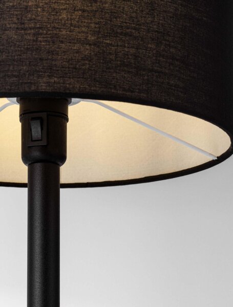 Moderne Tischleuchte Schwarz E27 58 cm Stoff Kabelschalter