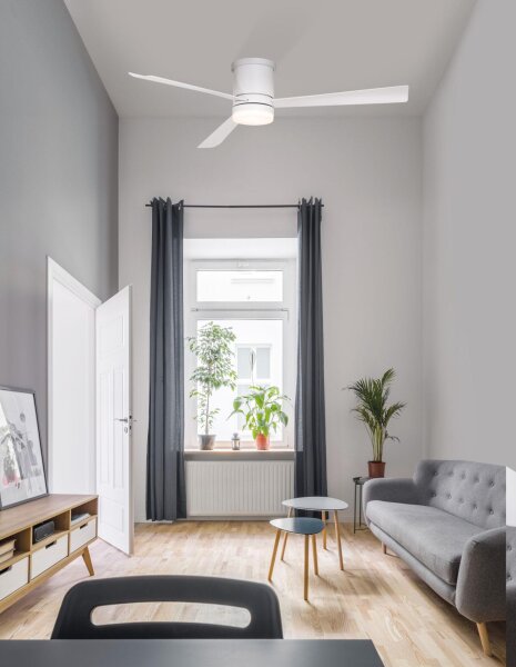 LED Deckenlampe mit Ventilator Ø 132 cm Weiß Glas Metall