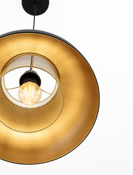 Pendelleuchte E27 Ø 35 cm in Schwarz Gold höhenverstellbar