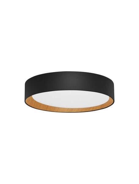 LED Deckenlampe Schwarz Natur Ø 35 cm dimmbar Holz flach