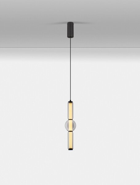 LED Pendelleuchte schmal Ø 12 cm Schwarz dimmbar Rauchglas