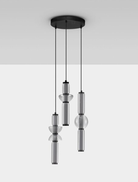 LED Pendelleuchte Rauchglas Schwarz 38 cm breit dimmbar