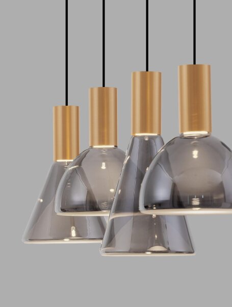 LED Hängelampe 87 cm lang in Gold Schwarz dimmbar Rauchglas