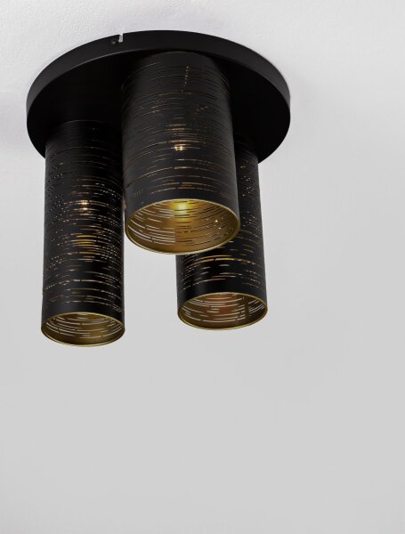 Deckenlampe rund E14 Ø 30 cm in Schwarz Gold Metall SONNY