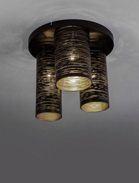 Deckenlampe rund E14 Ø 30 cm in Schwarz Gold Metall SONNY