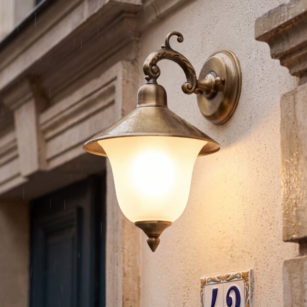 Außenwandlampe Messing Glas Haus Hof Rustikal