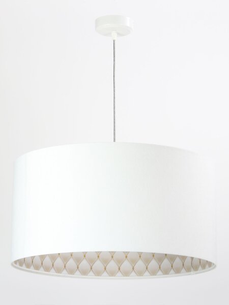 Pendelleuchte Stoff Weiß rund Retro Wohnzimmer