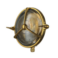 Messing Wandleuchte rund IP64 Riffelglas Bullauge