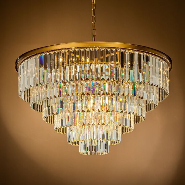 Hängelampe Kristallglas Gold E14 Ø112 cm antik klar