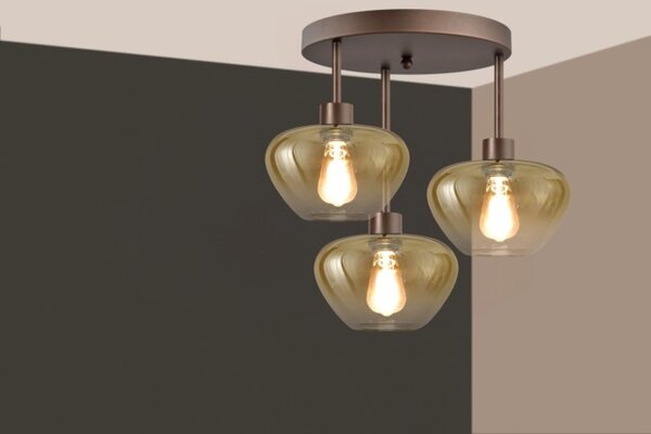 Deckenleuchte Glas Kakao Gold E27 H:28,5 cm rund