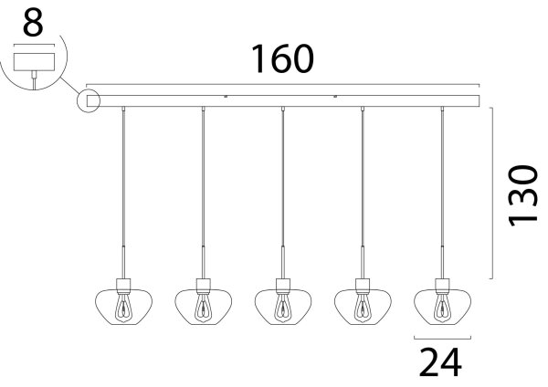 Hängelampe Glas Kakao Gold E27 L:160 cm Farbverlauf