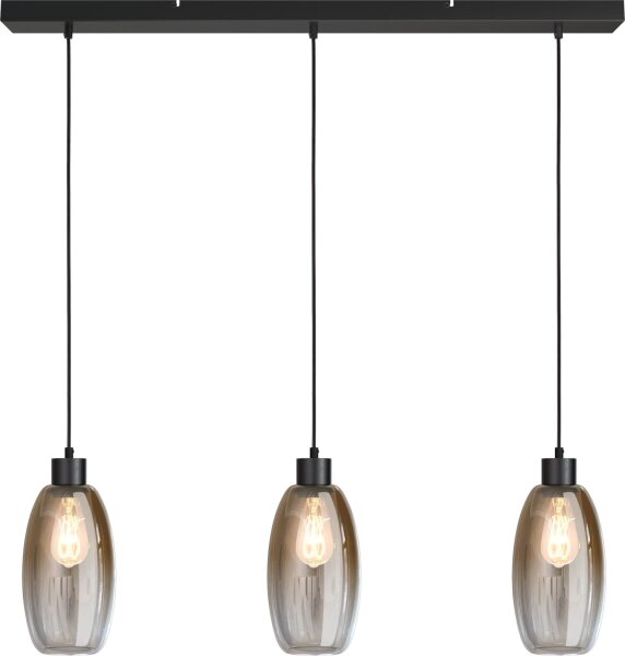 Hängelampe Glas Metall Schwarz Gold E27 L:100 cm oval