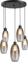 H&auml;ngelampe Glas Aluminium Schwarz Gold E27 L:50 cm rund