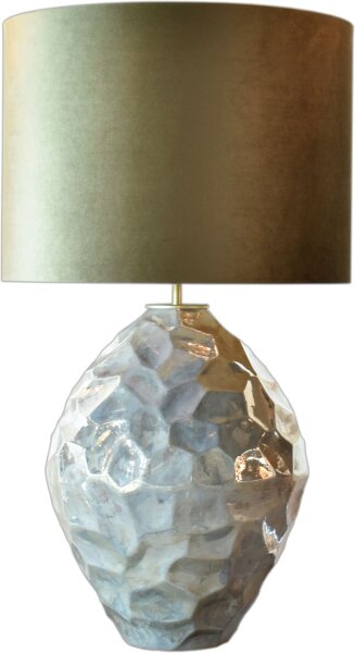 Tischlampe Keramik Stoff Weiß Gold E27 H:99 cm XXL
