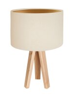 Tischlampe AYLMER Creme Gold Retro Dreibein 46cm Holz