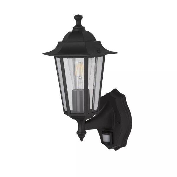 Außenwandlampe Glas Schwarz E27 IP44 Bewegungsmelder