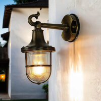 Wandlampe Au&szlig;en Messing Riffelglas Hof Maritim IP64