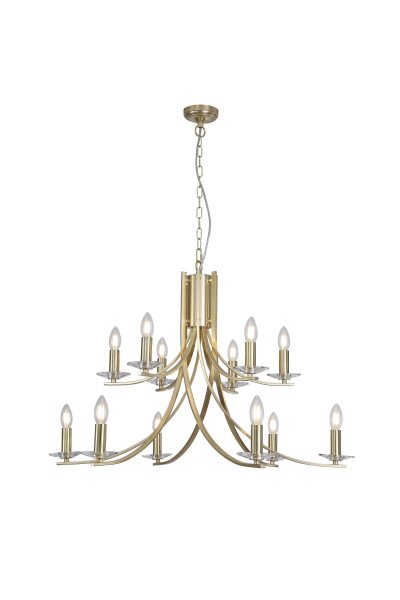 Kronleuchter Glas Metall Messing E14 L:88 cm 12-flammig