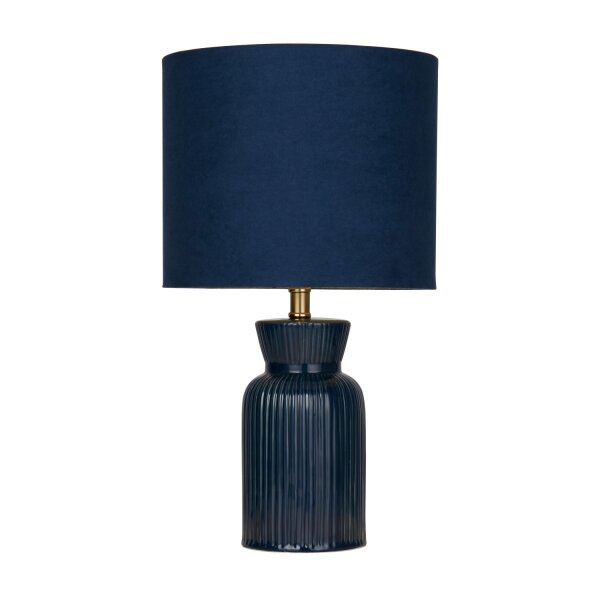 Tischlampe Keramik Samt Marineblau E14 H:39 cm blendarm